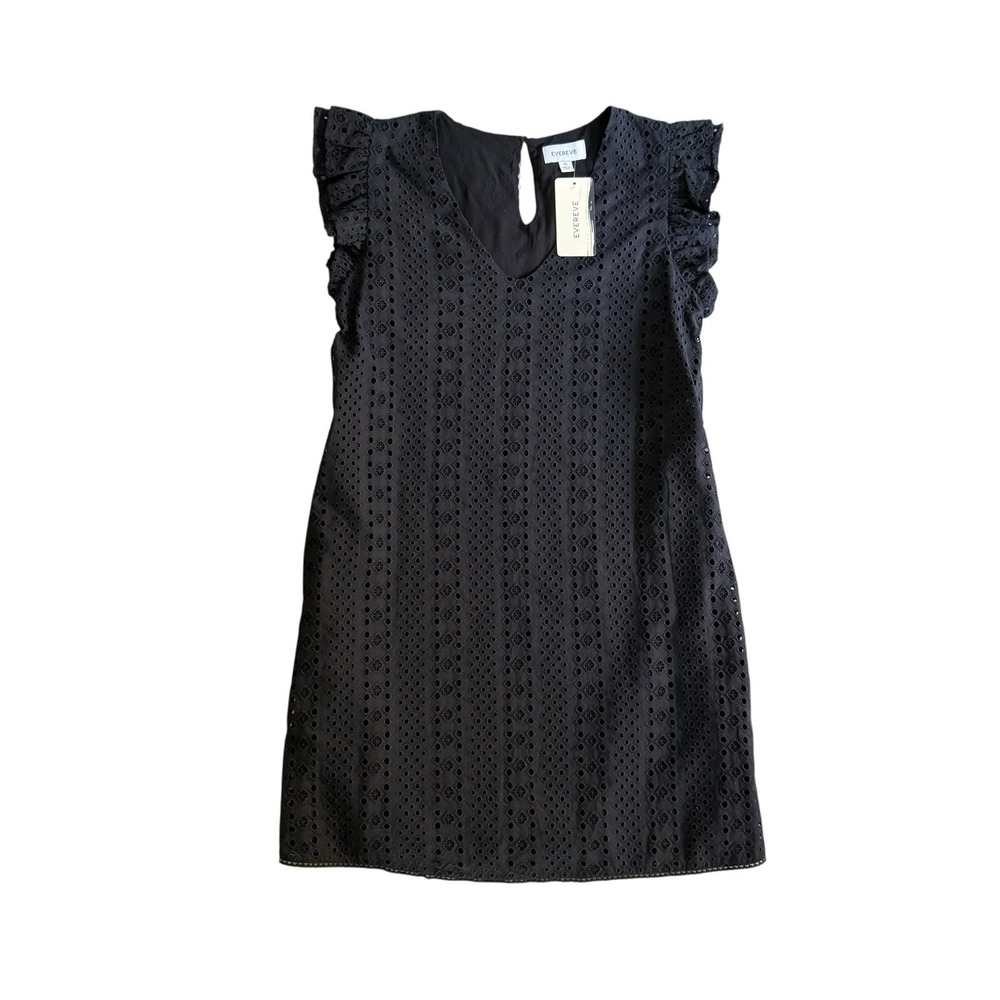 NWT Evereve Tinsley Black Eyelet Ruffle Sleeve Mini Dress LBD Size XS (US 2) - Picture 8 of 14